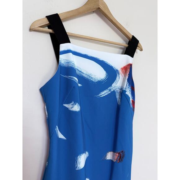 MILLY blue white orange abstract Lou Lou sleeveless knee length sheath dress - Picture 6 of 11